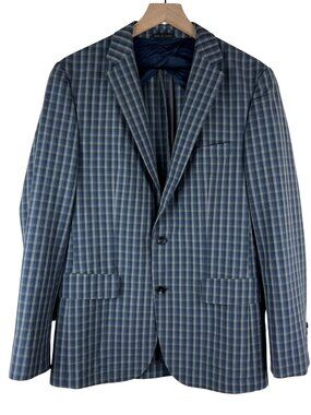 Hugo Boss Navy Gray Plaid Stretch Seersucker Sportcoat Blazer